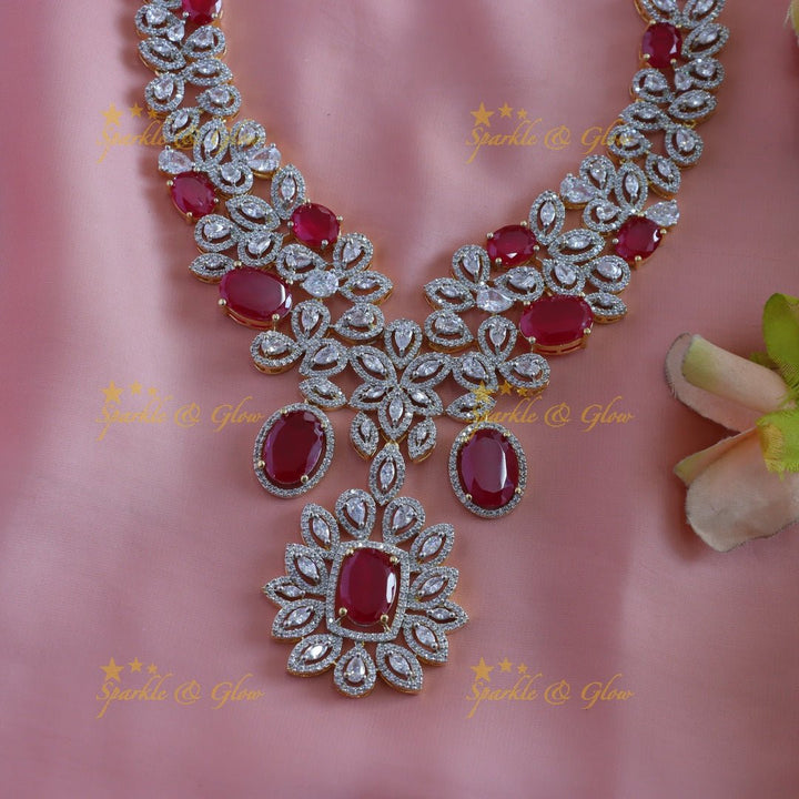 Gracious Flower design American diamond short necklace - Sparkle and Glow - Back Thread - 