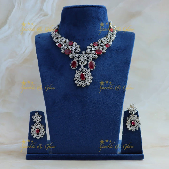 Gracious Flower design American diamond short necklace - Sparkle and Glow - Back Thread - 