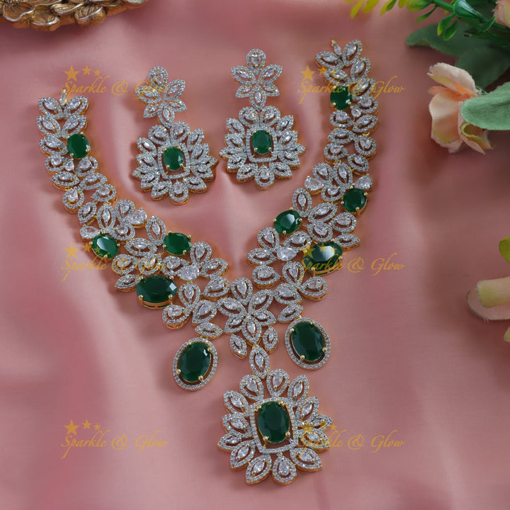 Gracious Flower design American diamond short necklace