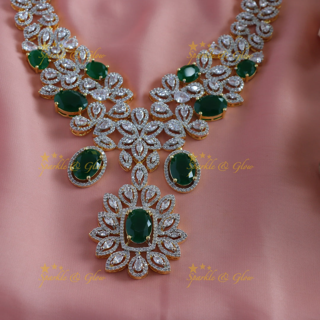 Gracious Flower design American diamond short necklace