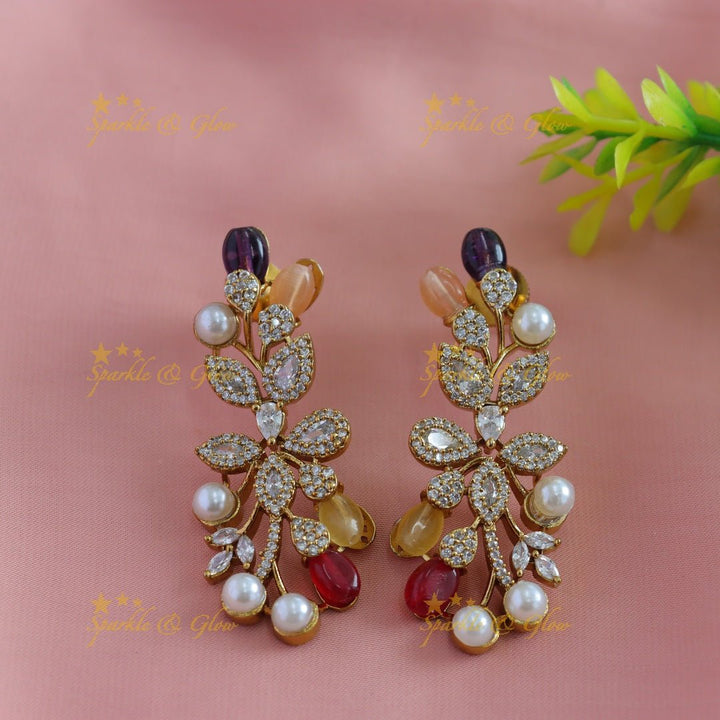 Beautiful Flower Leaf design American diamond short necklace - Sparkle and Glow - Back Thread - 