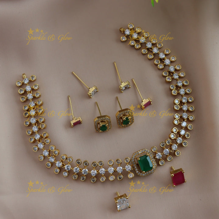 Stunning Leaflet design AD short necklace with multi colour interchangeable stones