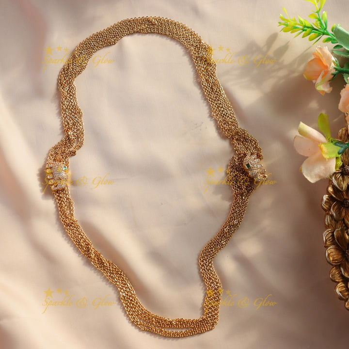 Elegant Elephant design multi layer chain with stones