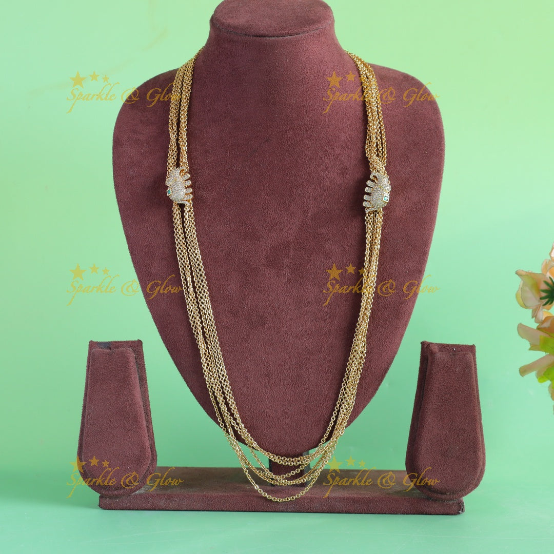 Elegant Elephant design multi layer chain with stones