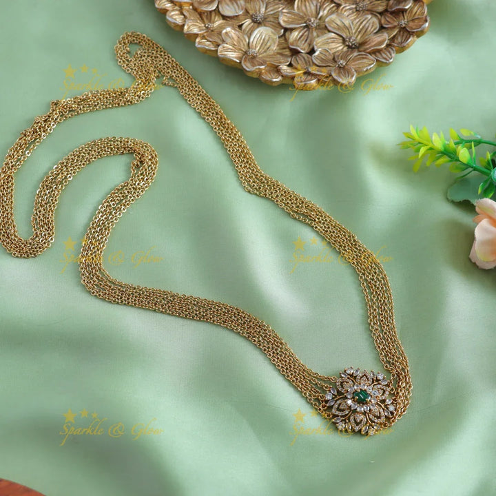 Stunning Floral design stone pendant long chain with ruby - Sparkle and Glow