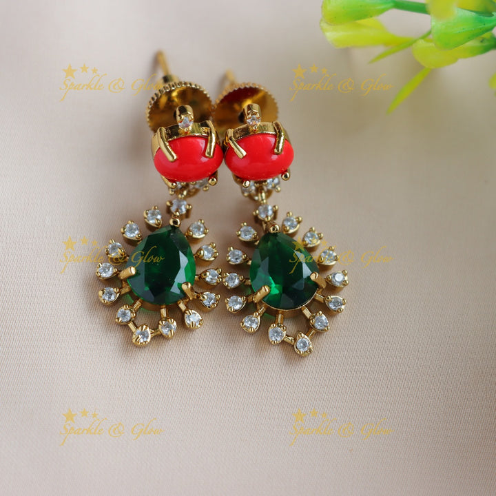 Beautiful Water drop design AD short necklace with coral and emeralds