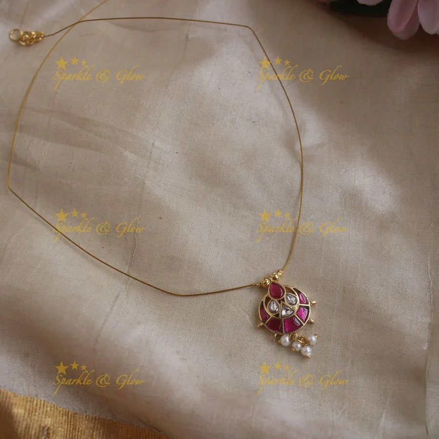 Elegant Half moon floral pendant Invisible necklace-Rubywhite - Sparkle and Glow