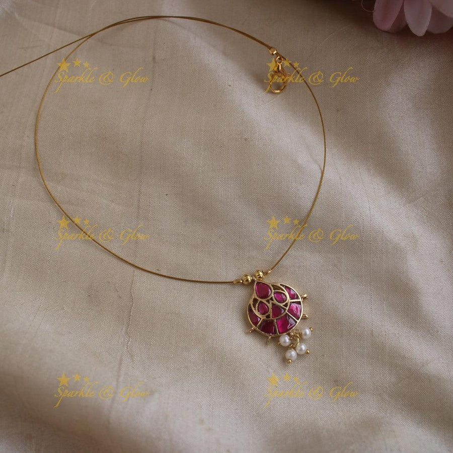 Elegant Half moon floral pendant Invisible necklace-Ruby - Sparkle and Glow
