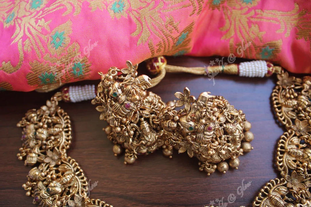 Antique gold alike polished intricate Lakshmi Necklace - Sparkle and Glow
