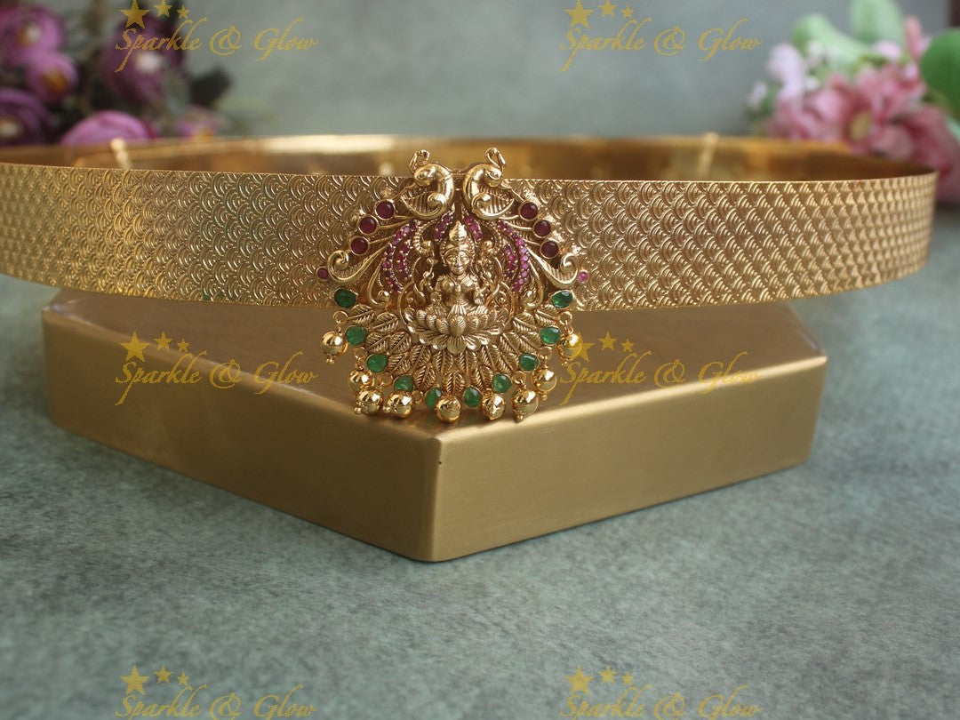 Idol Lakshmi Peacock pendant carved plain Hipbelt
