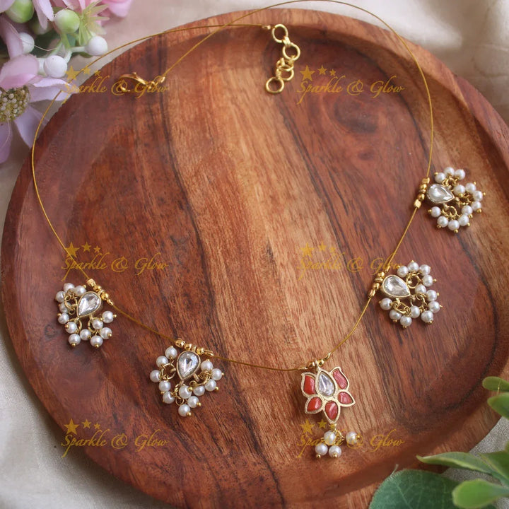 Elegant Lotus floral guttapusalu invisible necklace- Ruby - Sparkle and Glow