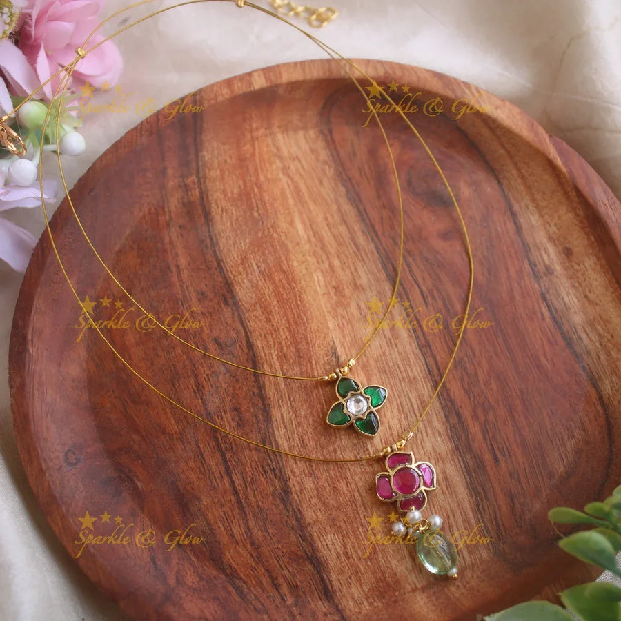 Gracious Dual Floral pendant carved Two layered invisible necklace - Sparkle and Glow