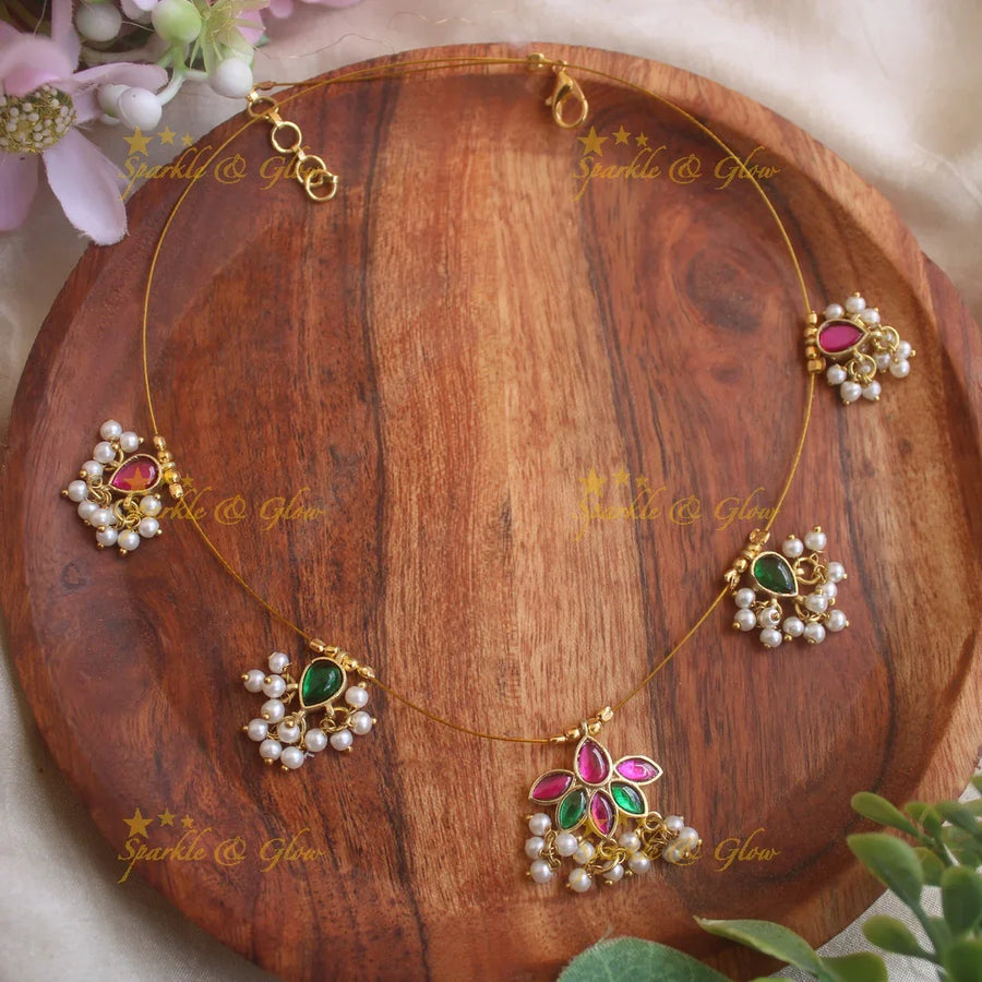 Elegant Floral waterdrop pendant invisible necklace with pearls - Sparkle and Glow