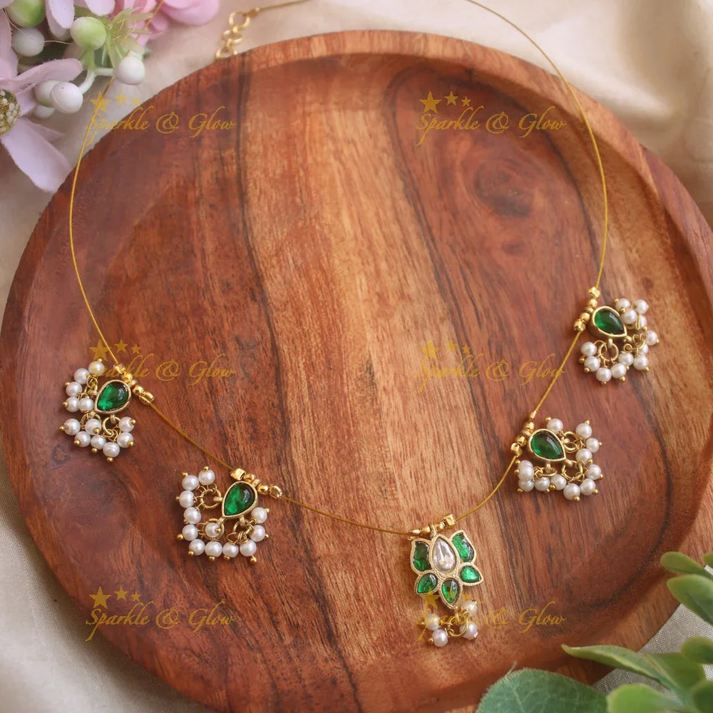 Elegant Lotus floral guttapusalu invisible necklace- Ruby - Sparkle and Glow