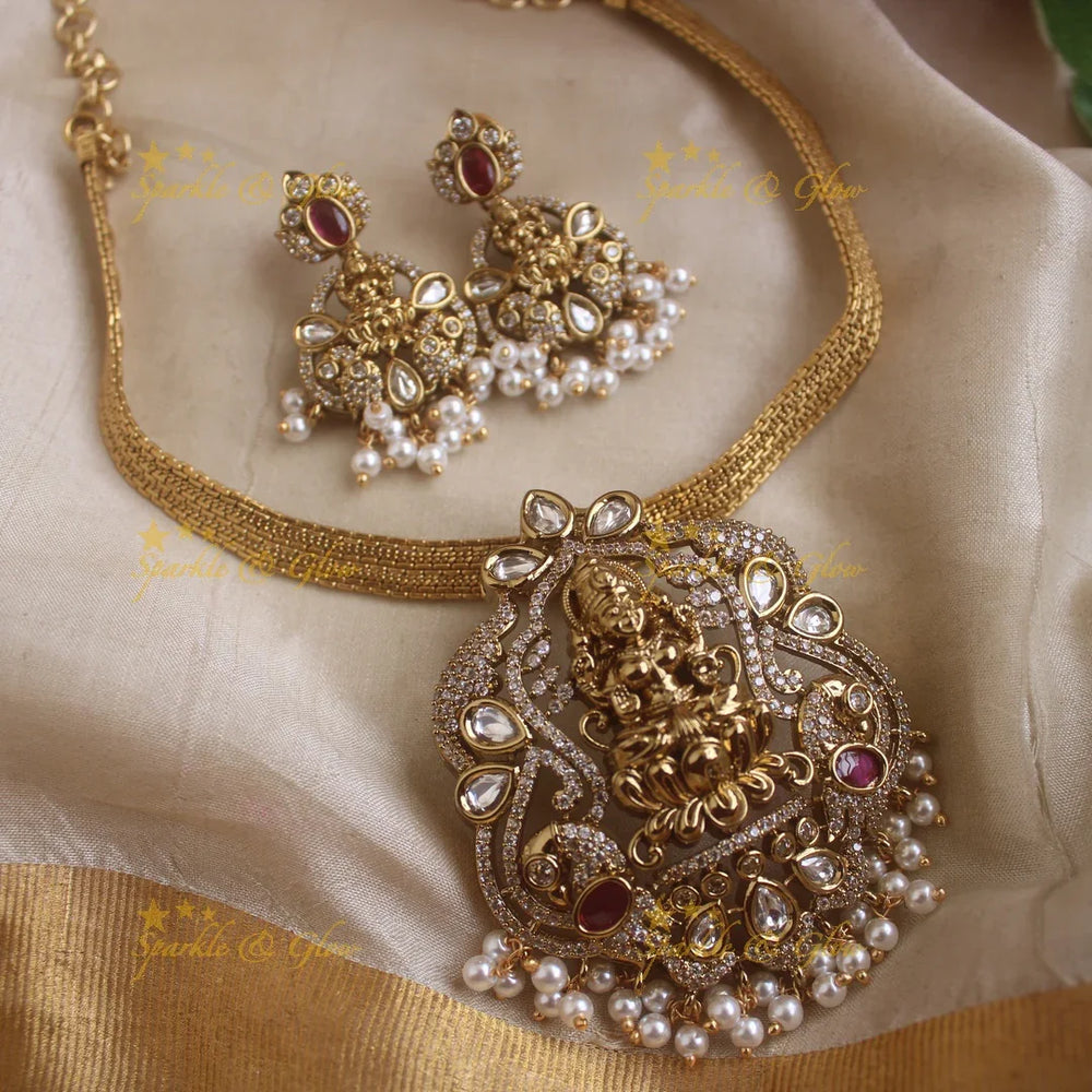 Sparkling Lakshmi Peacock pendant short necklace with AD stones - Sparkle and Glow