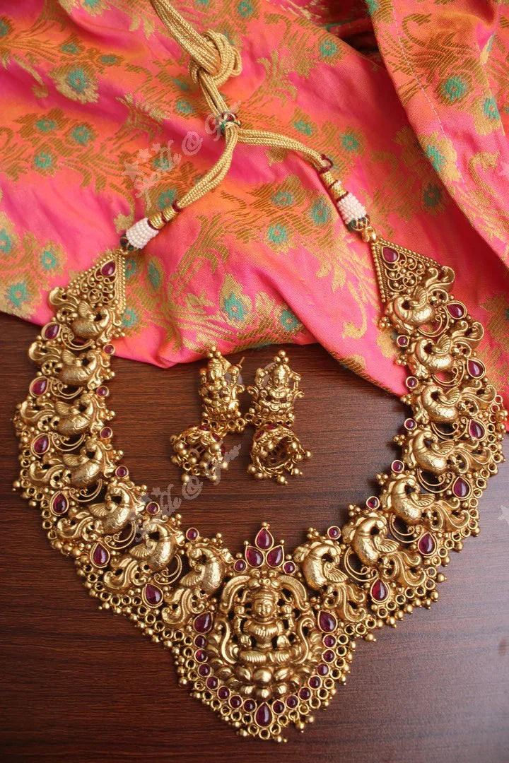 Gold alike polished peacock style nagas neckpiece - Pink Pearl - Sparkle and Glow