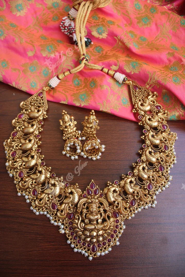 Gold alike polished peacock style nagas neckpiece - Pink Pearl - Sparkle and Glow