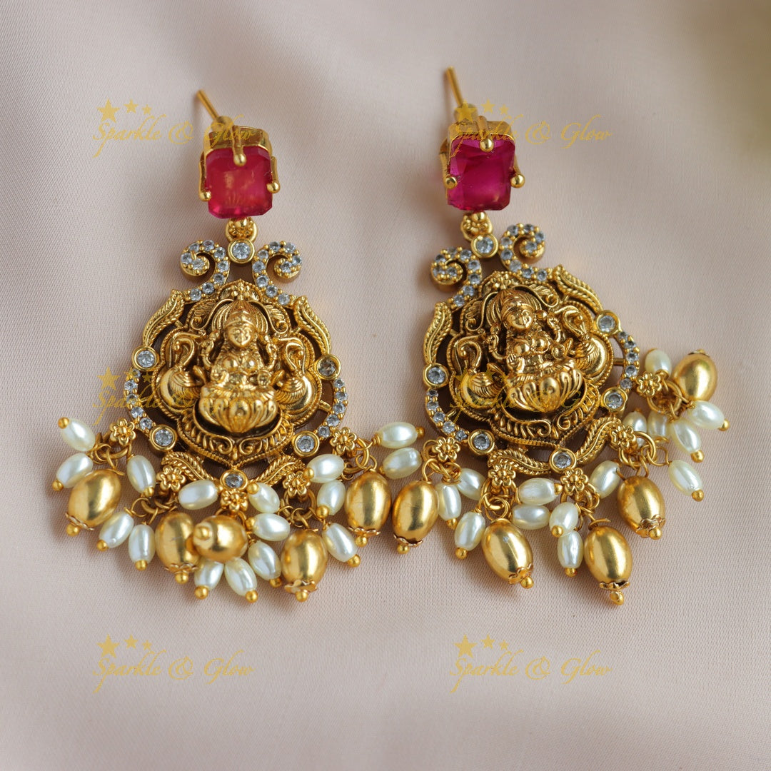 Beautiful Lakshmi peacock coin pendant short necklace with multi colour stones and gold beads - multi