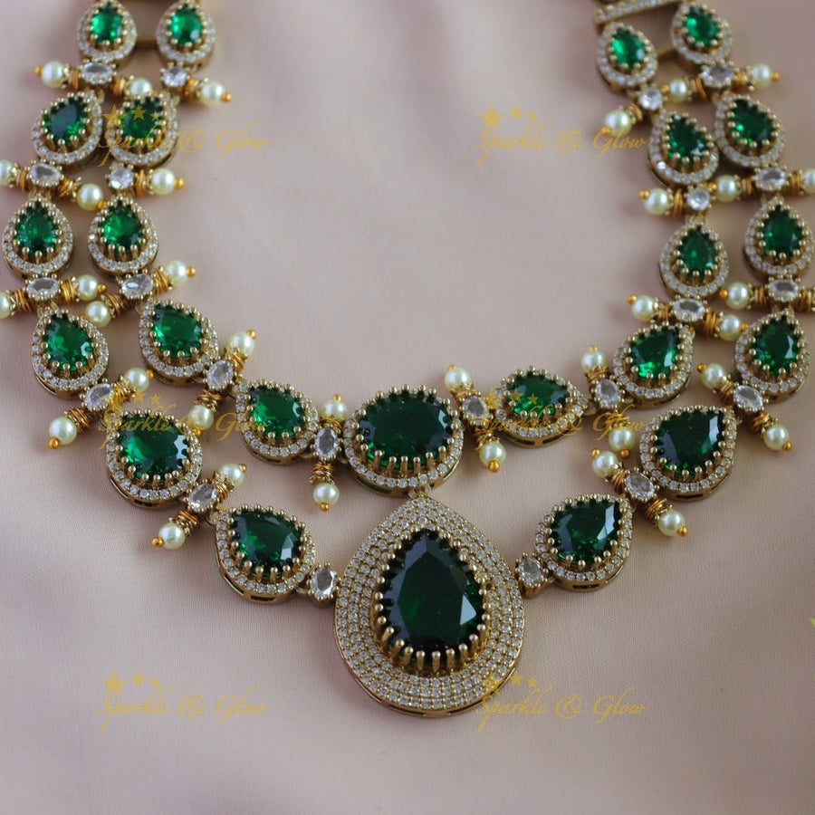 Gracious Two layered Victorian AD waterdrop short necklace - Sparkle and Glow - Back Thread - 