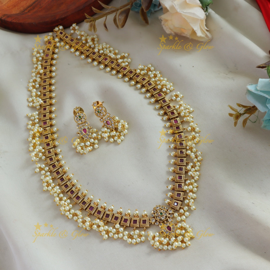 Elegant Floral gutta pusalu haram with CZ stones
