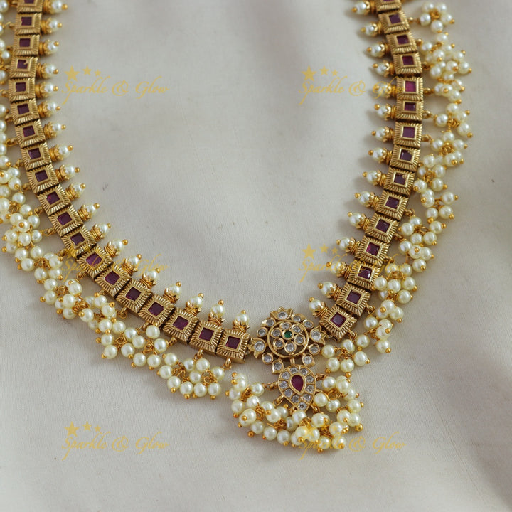 Elegant Floral gutta pusalu haram with CZ stones