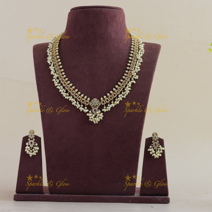 Elegant Floral gutta pusalu haram with CZ stones