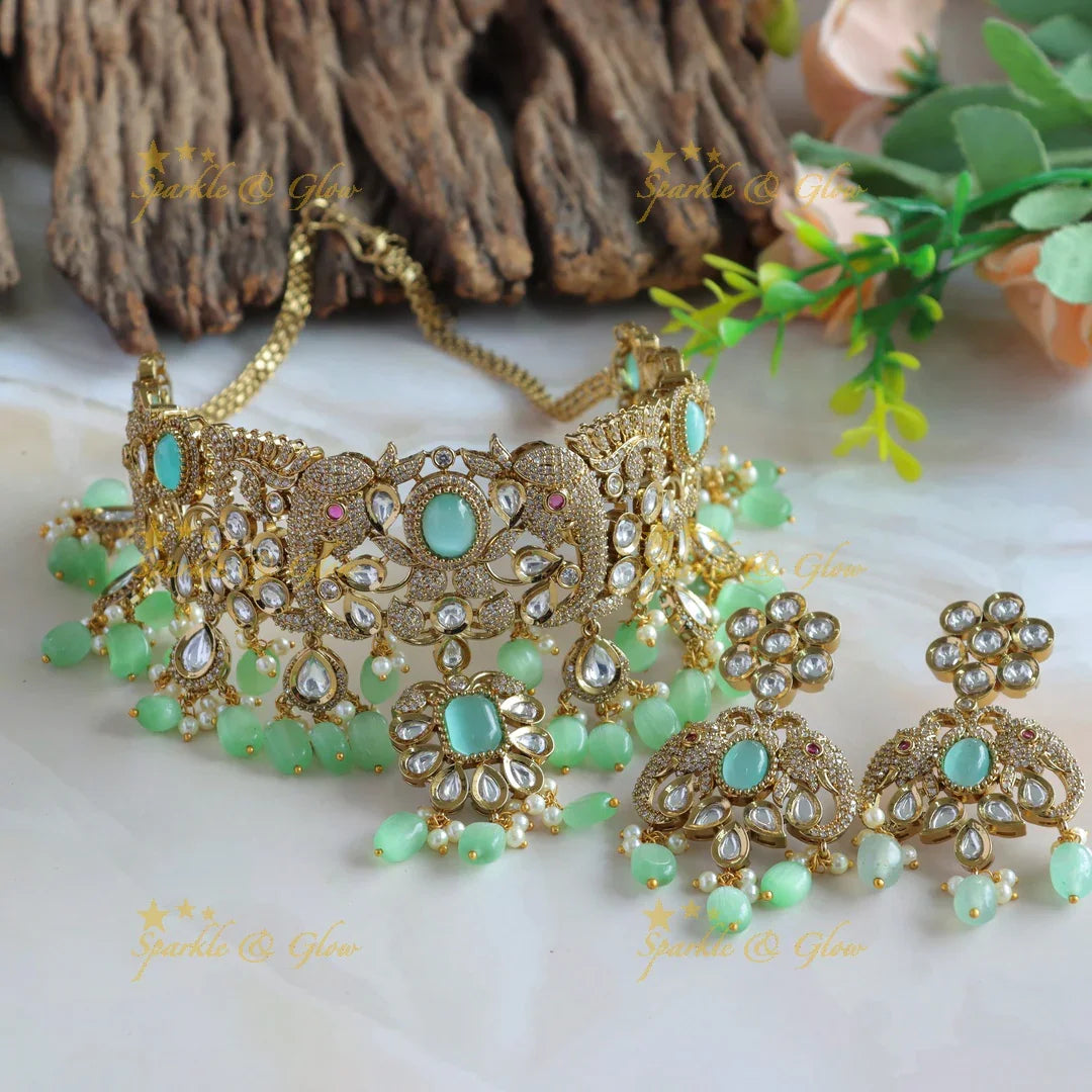 Sparkling Elephant Floral Victorian AD Choker - Sparkle and Glow