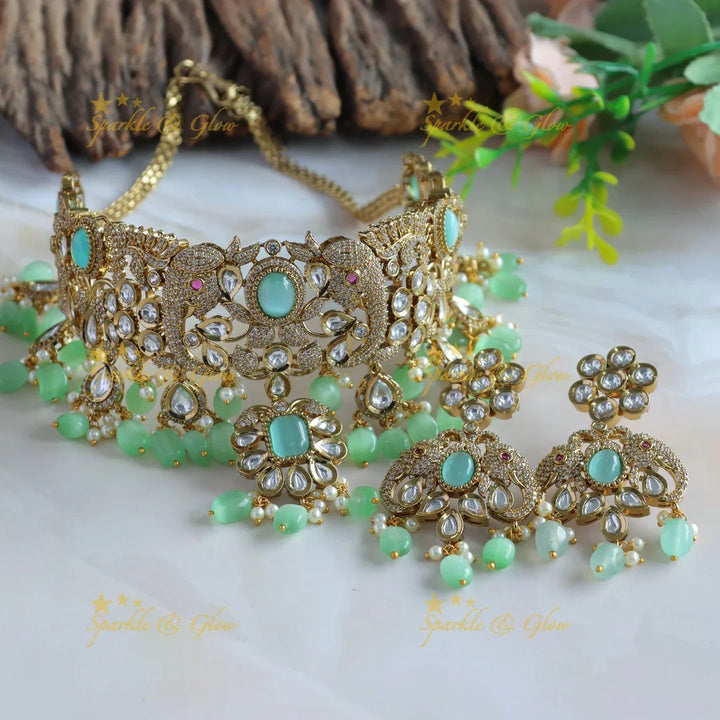 Sparkling Elephant Floral Victorian AD Choker - Sparkle and Glow