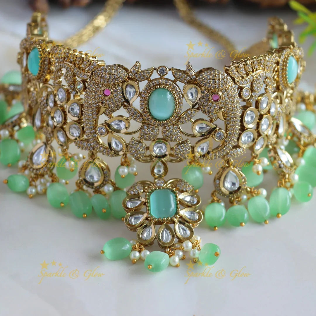 Sparkling Elephant Floral Victorian AD Choker - Sparkle and Glow