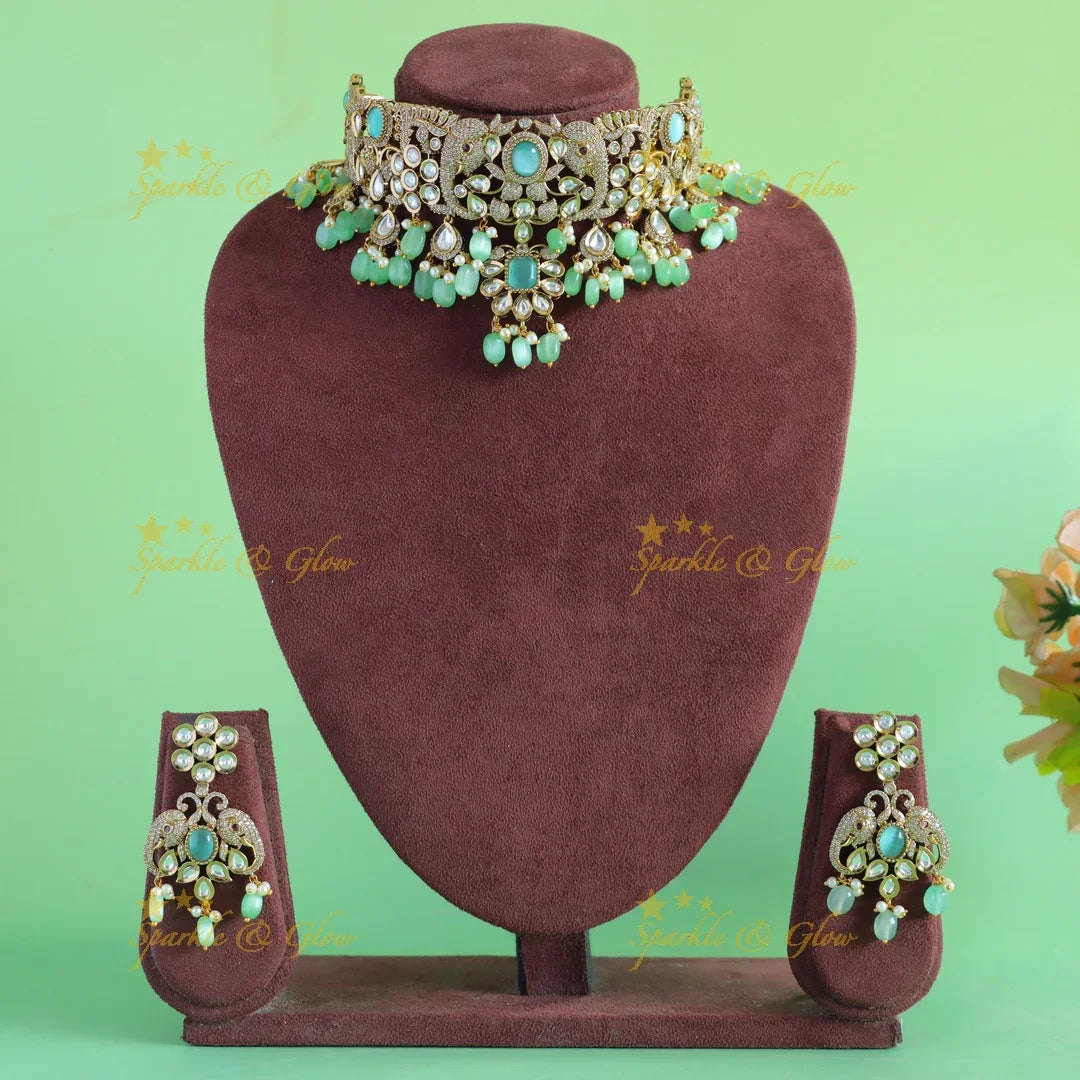 Sparkling Elephant Floral Victorian AD Choker - Sparkle and Glow