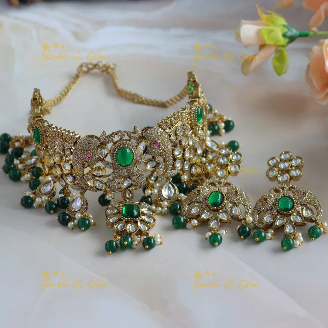 Sparkling Elephant Floral Victorian AD Choker - Sparkle and Glow