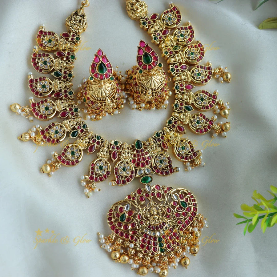 Gorgeous Lakshmi mango short necklace with pearls and gold beads - Sparkle and Glow