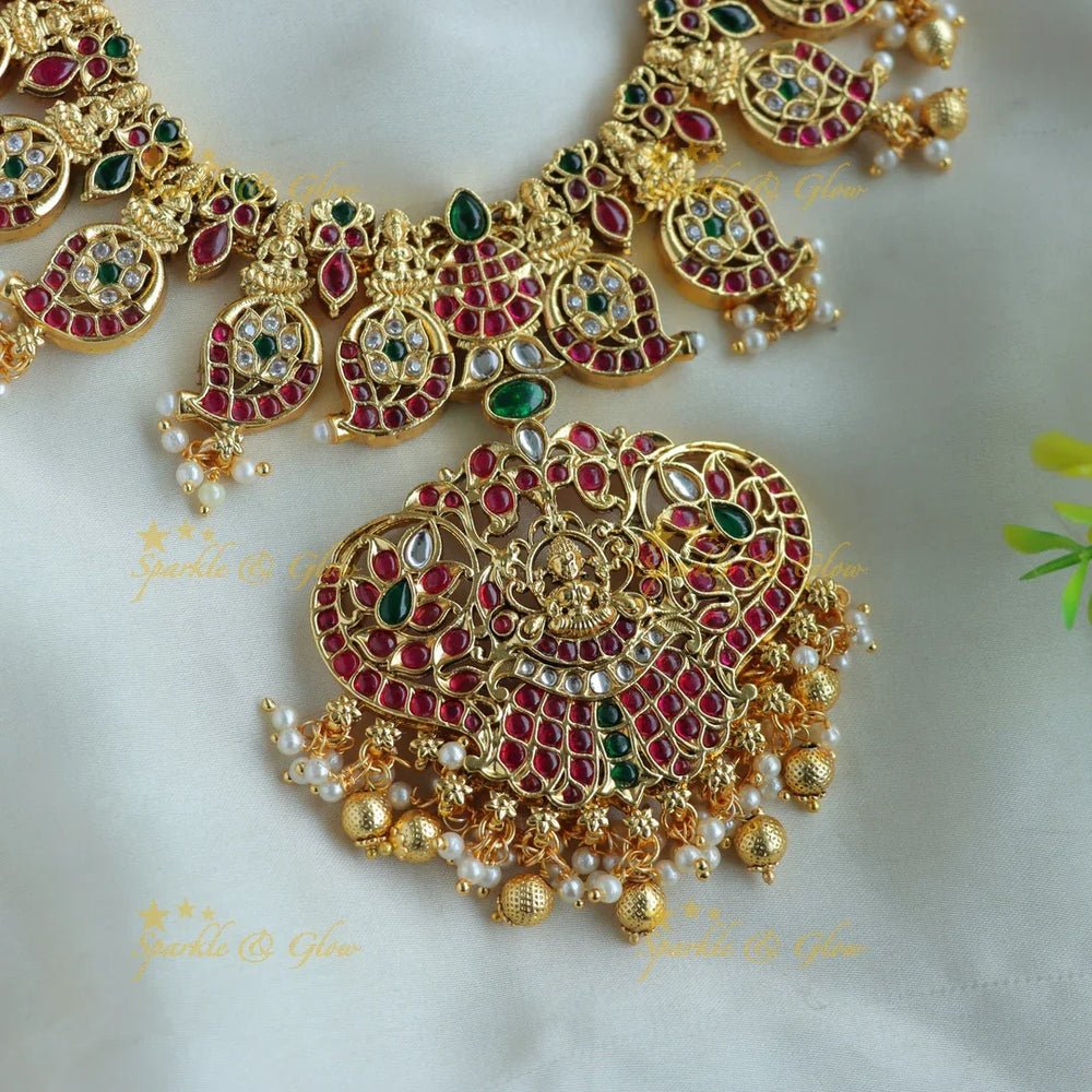 Gorgeous Lakshmi mango short necklace with pearls and gold beads - Sparkle and Glow