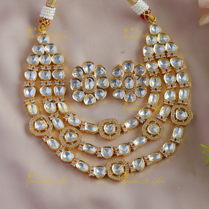 Gracious Three Layered Victorian AD Kundan Short necklace