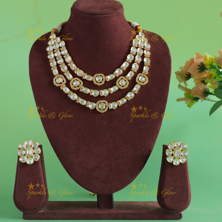 Gracious Three Layered Victorian AD Kundan Short necklace