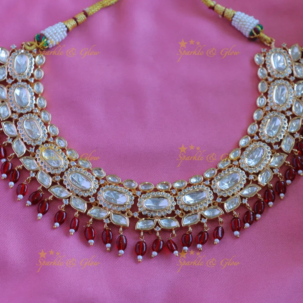 Elegant Kundan Floral Victorian AD Short necklace - Sparkle and Glow