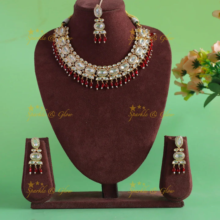 Elegant Kundan Floral Victorian AD Short necklace - Sparkle and Glow