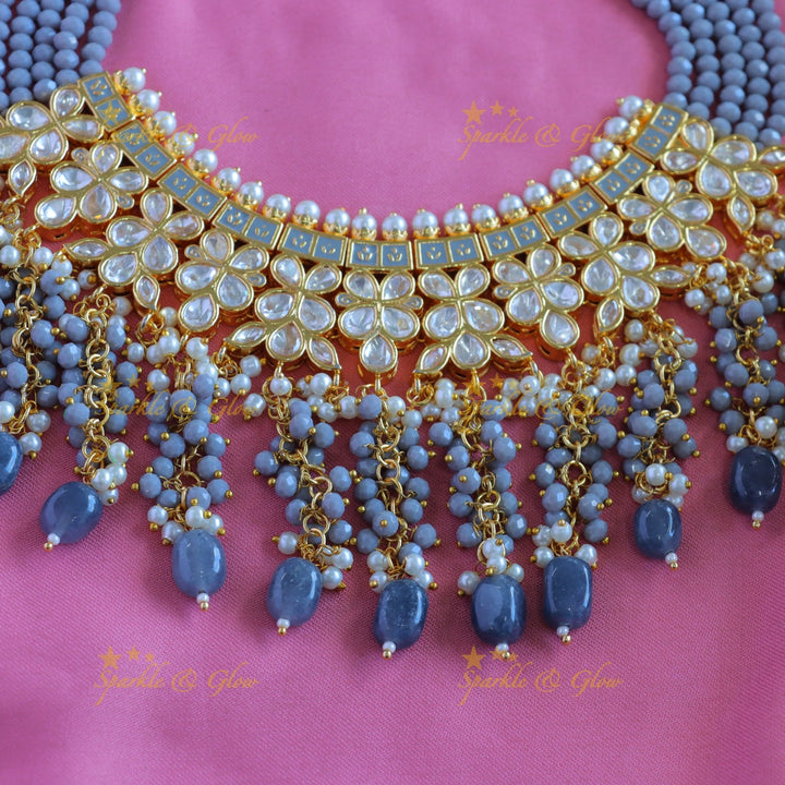 Beautiful Multilayered Victorian AD Floral Short necklace with maangtikka