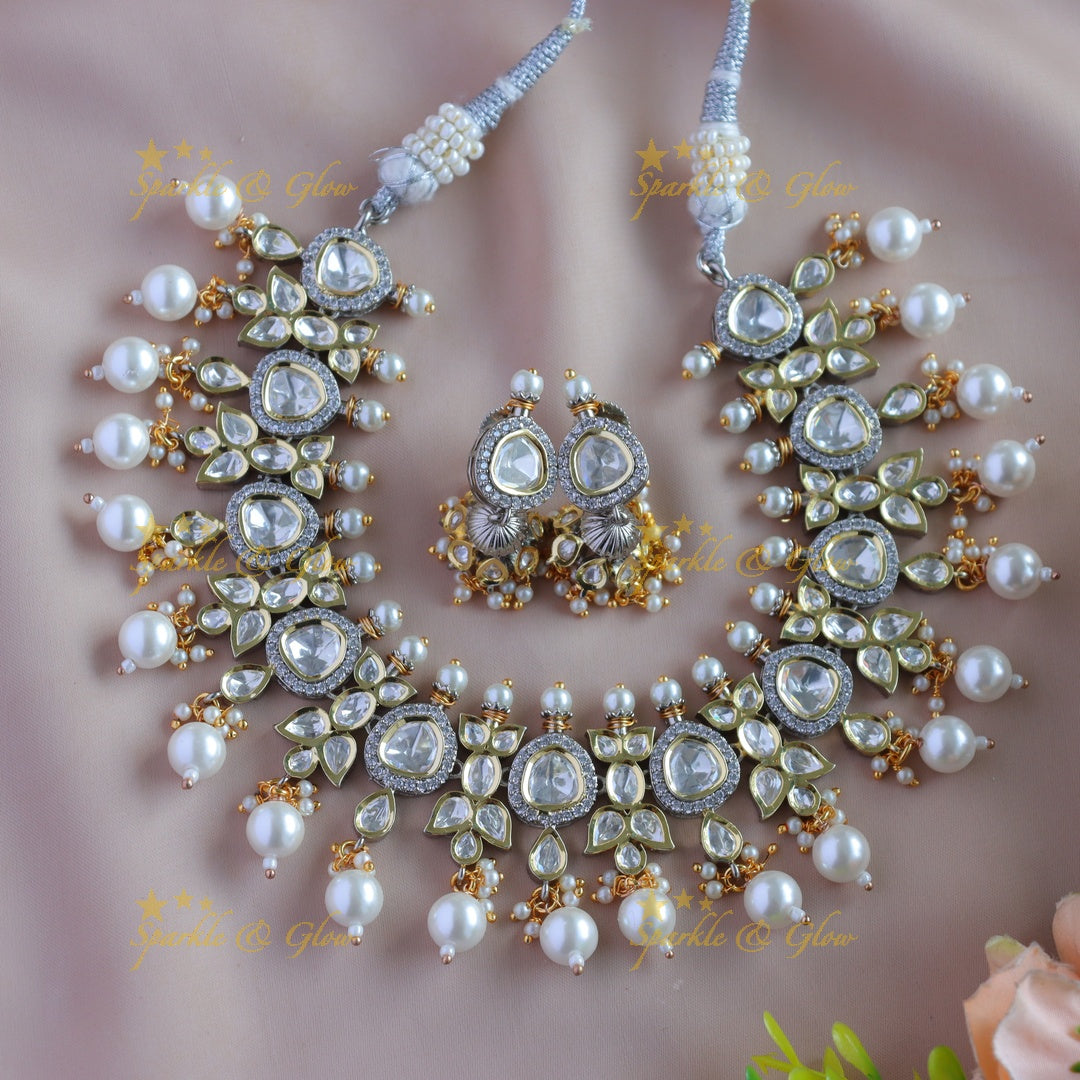 Elegant Kundan Floral Victorian AD short necklace