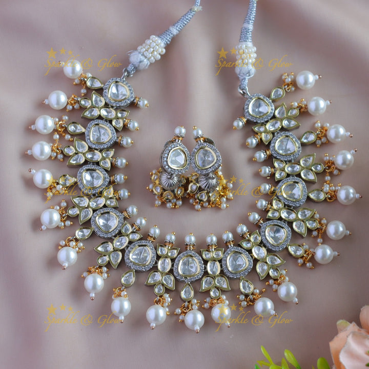 Elegant Kundan Floral Victorian AD short necklace