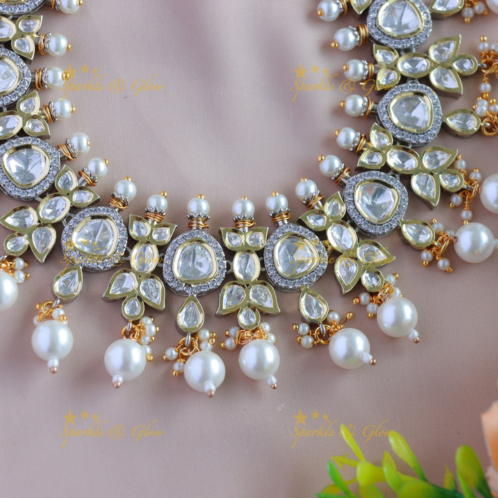 Elegant Kundan Floral Victorian AD short necklace