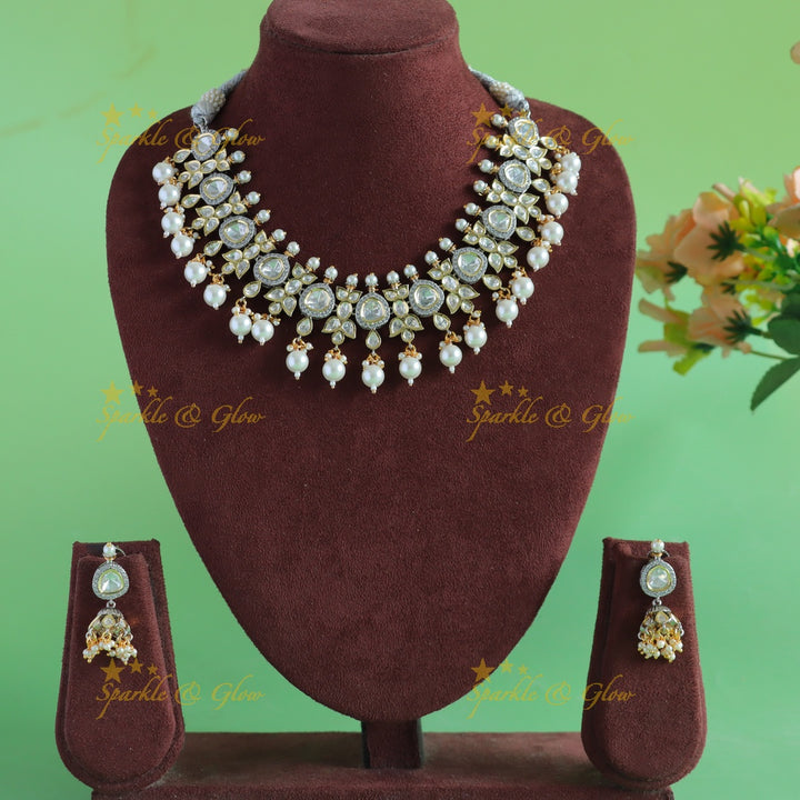 Elegant Kundan Floral Victorian AD short necklace