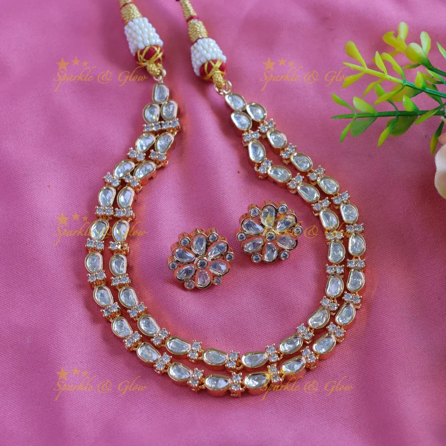 Beautiful Two layered Kundan Victorian AD short necklace - Sparkle and Glow