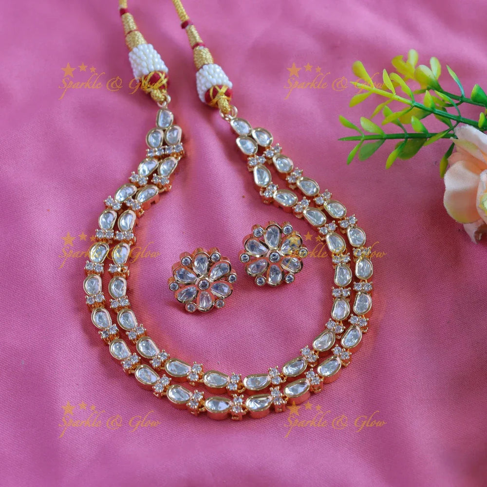 Beautiful Two layered Kundan Victorian AD short necklace - Sparkle and Glow