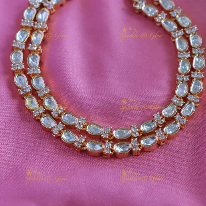 Beautiful Two layered Kundan Victorian AD short necklace - Sparkle and Glow