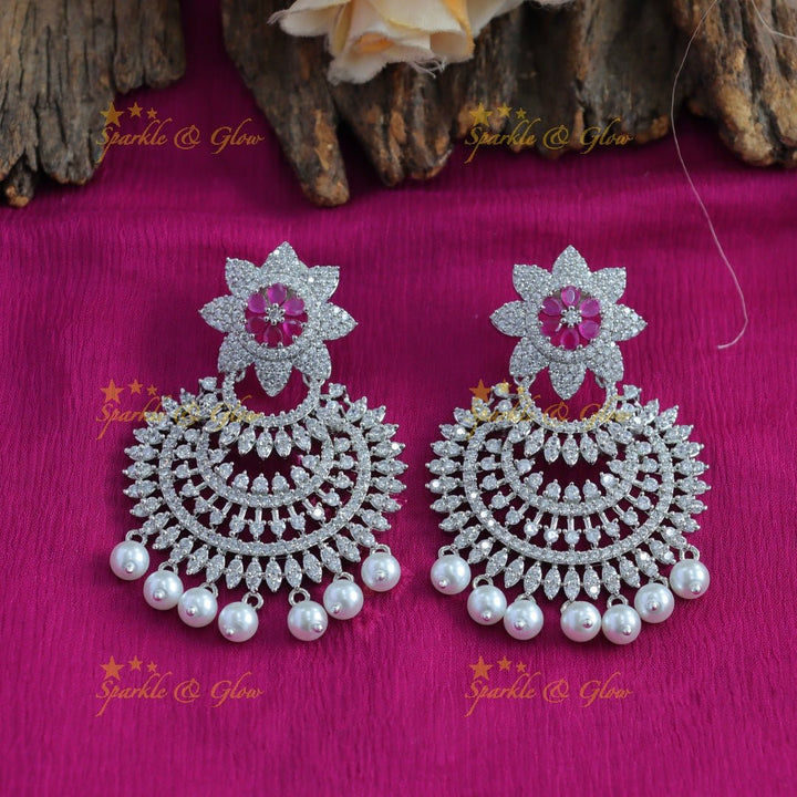 Grand Sunflower Leaf design American diamond Semi bridal set with maangtikka - Sparkle and Glow - Back Thread - 
