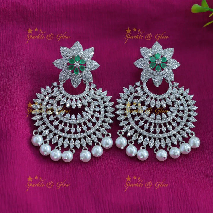 Grand Sunflower Leaf design American diamond Semi bridal set with maangtikka - Sparkle and Glow
