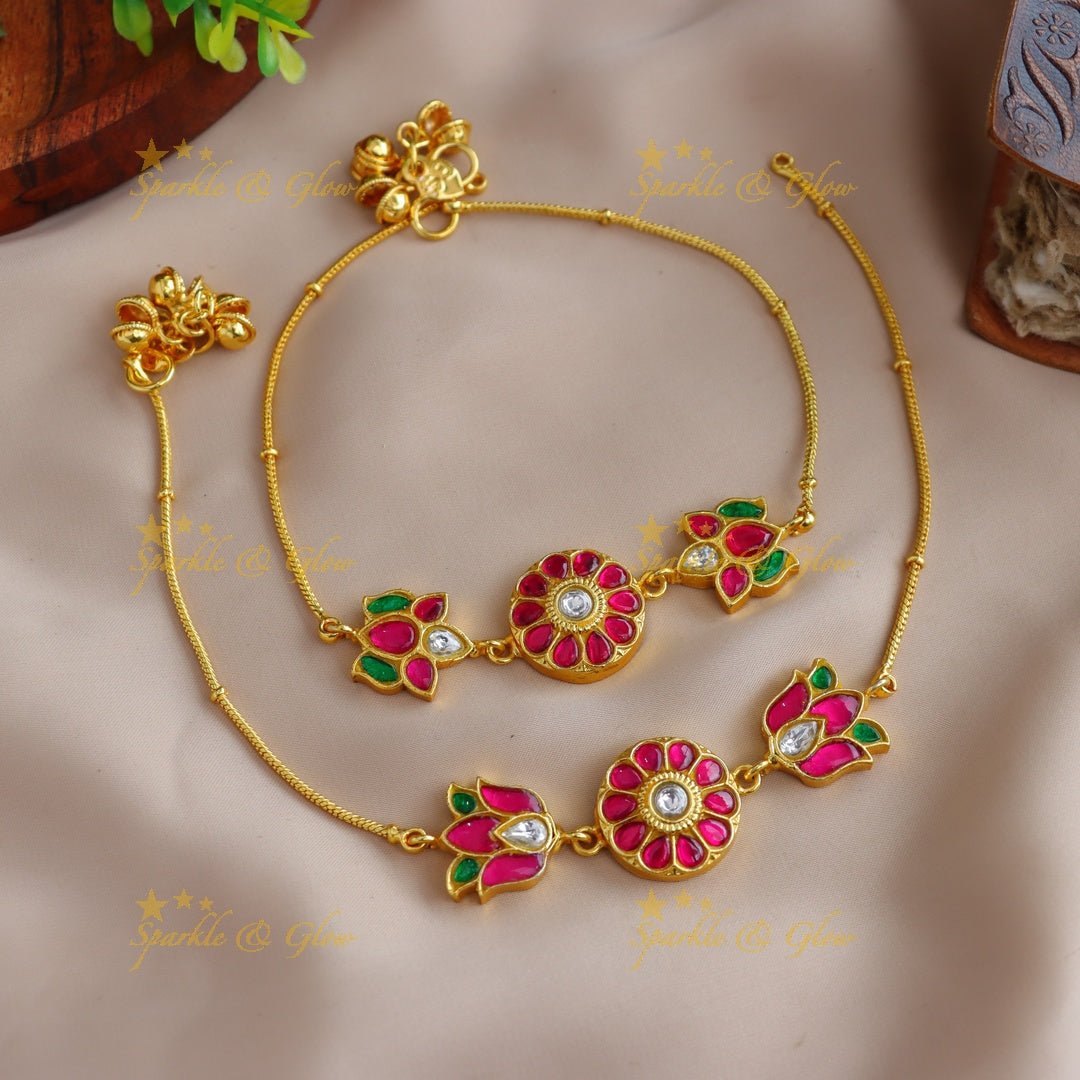 Beautiful Jadau Lotus Anklet