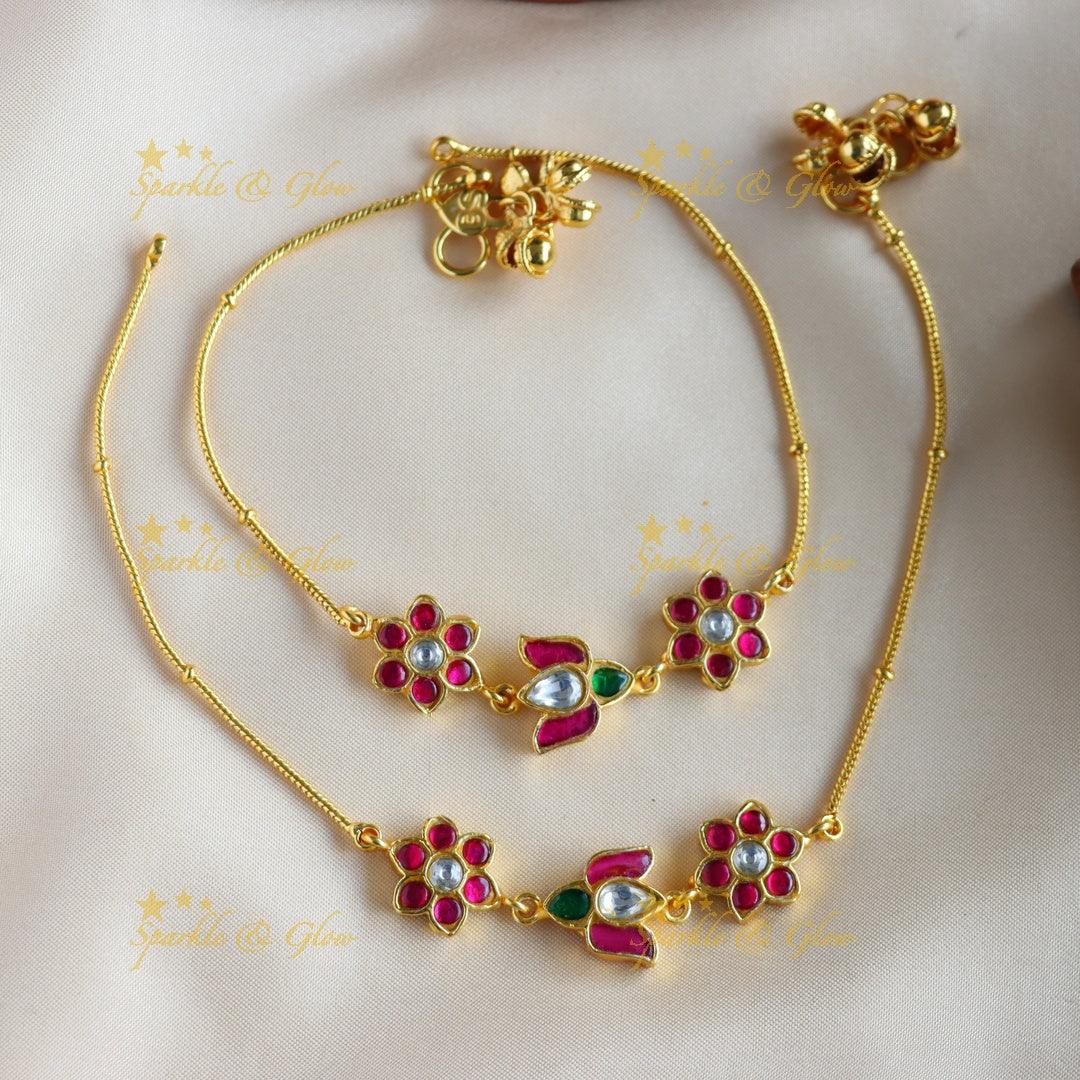 Floral Jadau Anklet – Lotus Sparkle Design