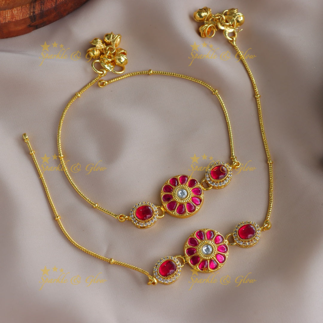 Sparkling Flower design Jadau anklet